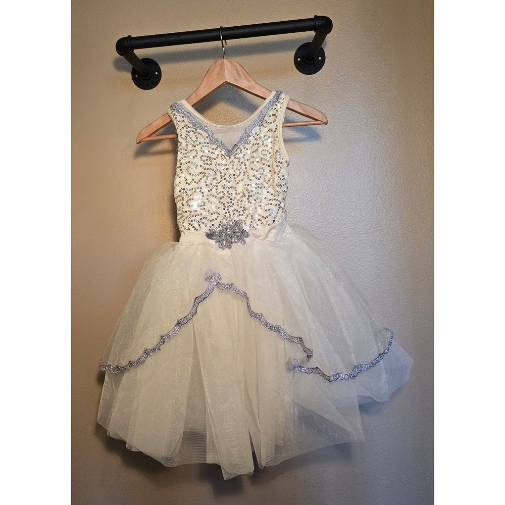 Weissman white and silver Sequined dance costume child size medium